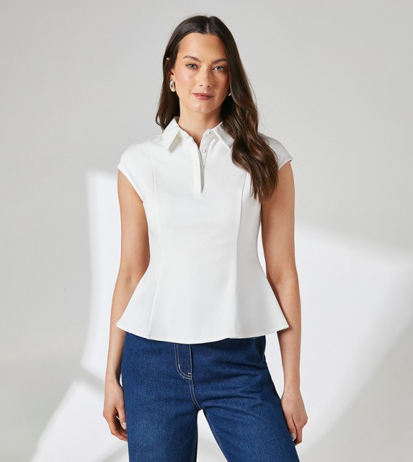Collared Ponte Peplum Sleeveless Top