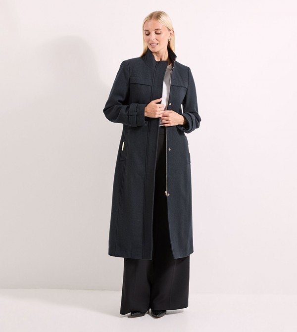 Funnel Neck Tab Sleeves Detail Coat