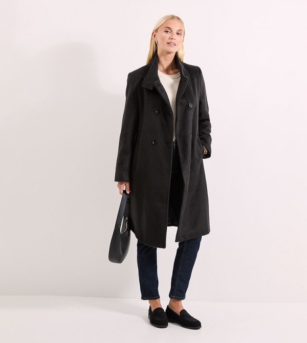Short Double Breasted Funnel Neck Coat