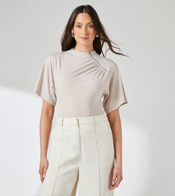 Flutter Sleeves Zip Detail Top