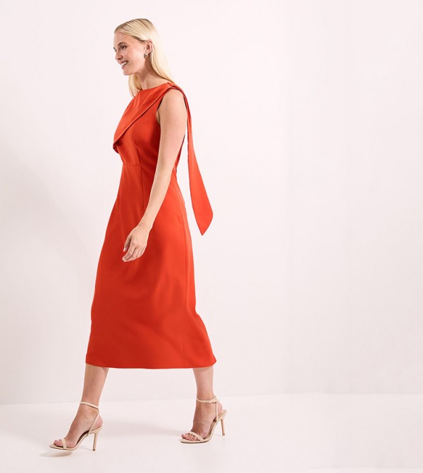 Double Crepe Caped Column Midi Dress
