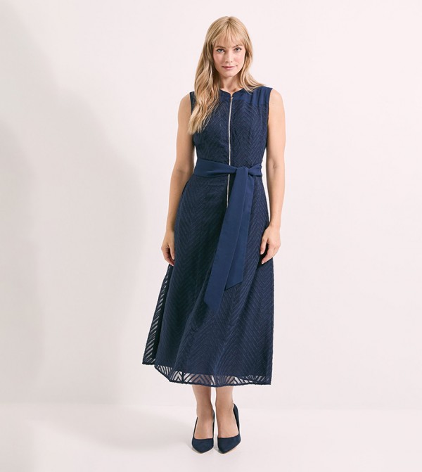 Self Design Tie-Waist Sleeveless Midi Dress