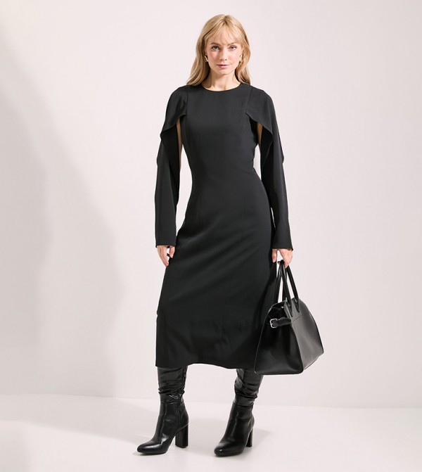 Cape Sleeves Detail Crepe Column Dress