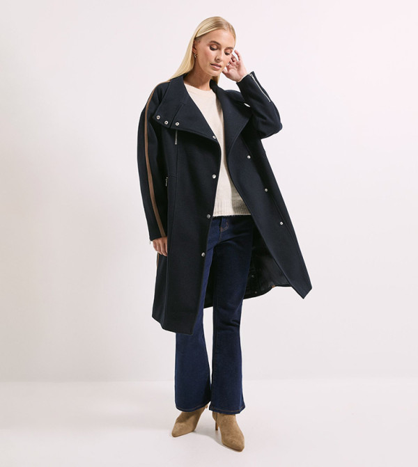 Funnel Neck Zip Detail Long Sleeves Coat