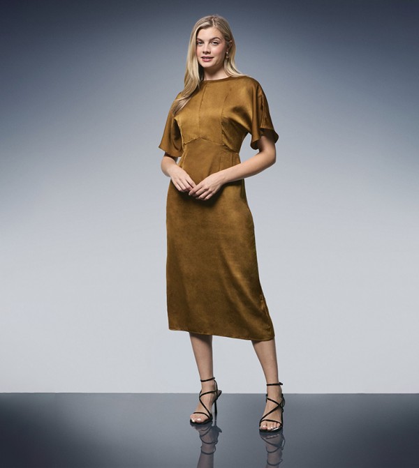 Seam Detail Satin Pencil Midi Dress