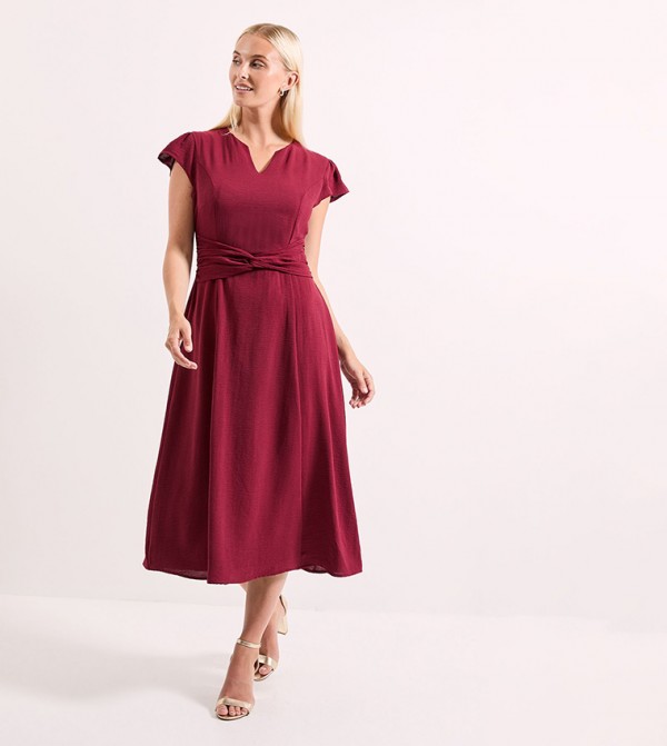 Knot Detail Fit & Flared Midi Dress