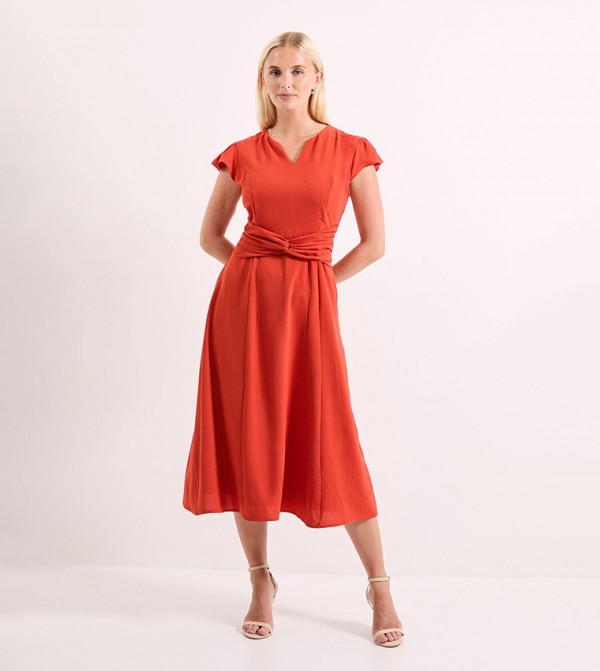 Knot Detail Fit & Flared Midi Dress