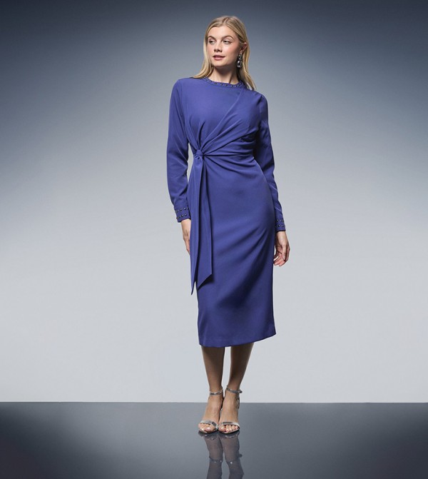 Tie Front Column Crepe Midi Dress