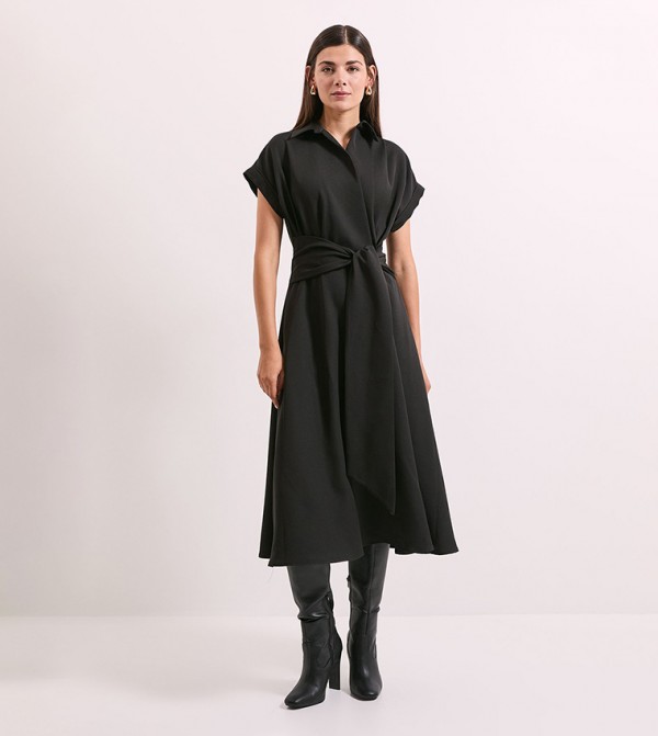 Front Tie Shirt Midi Dress