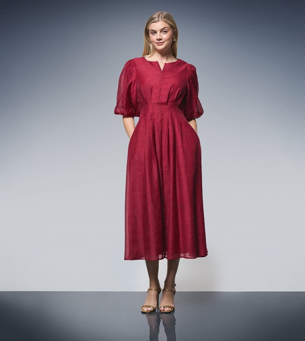 Pleated Waist Organza Midi Dress