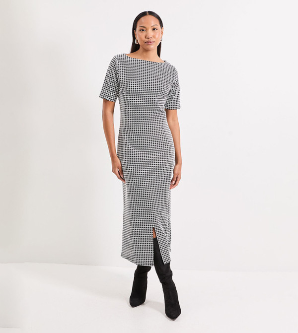 Slash Neck Ponte Midi Dress