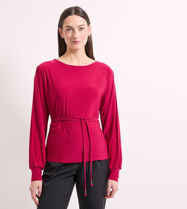 Tie Waist Split Shoulder Jersey Top