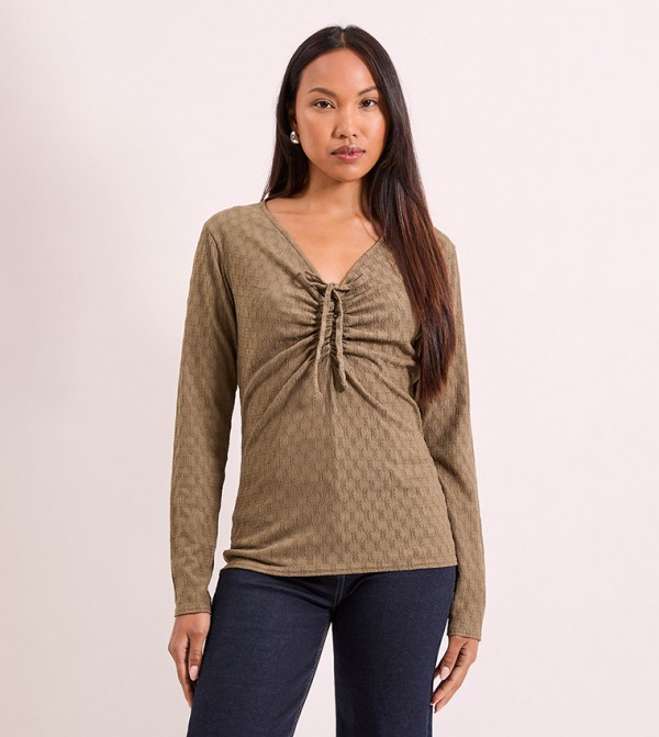 Front Tie Rushed Jersey Top