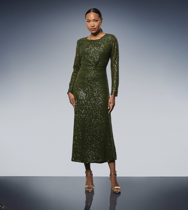 Sequined Gathered Bodice Midaxi Dress