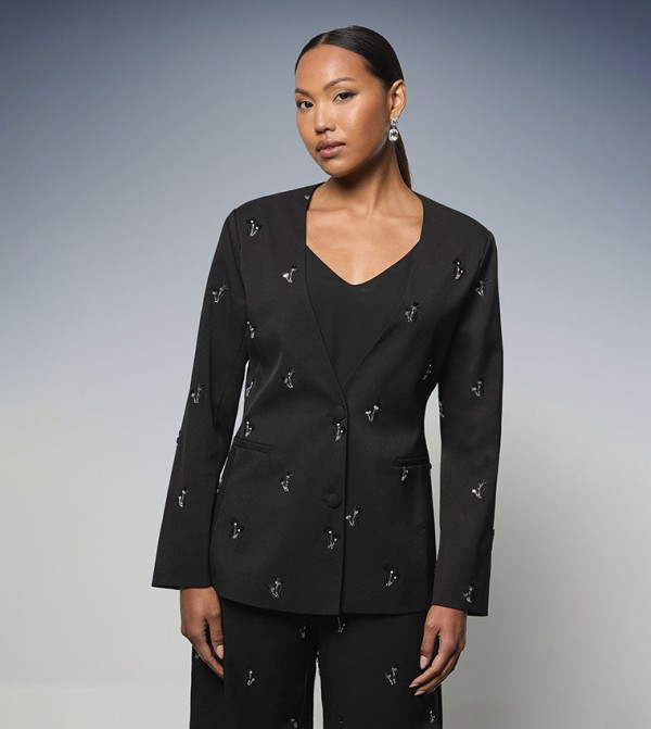 Embellished Collarless Blazer