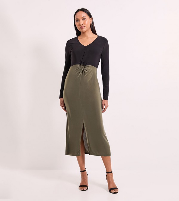 Twist Knot Detail Jersey Midi Dress