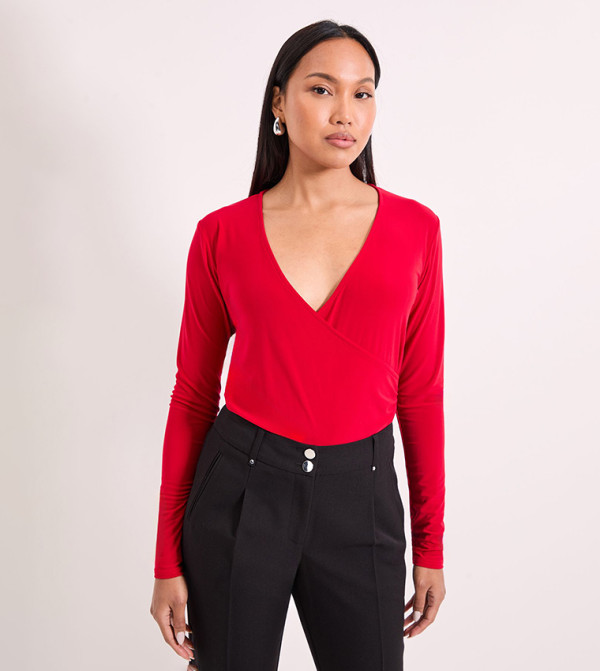 Wrap Ruched Side Long Sleeves Jersey Top