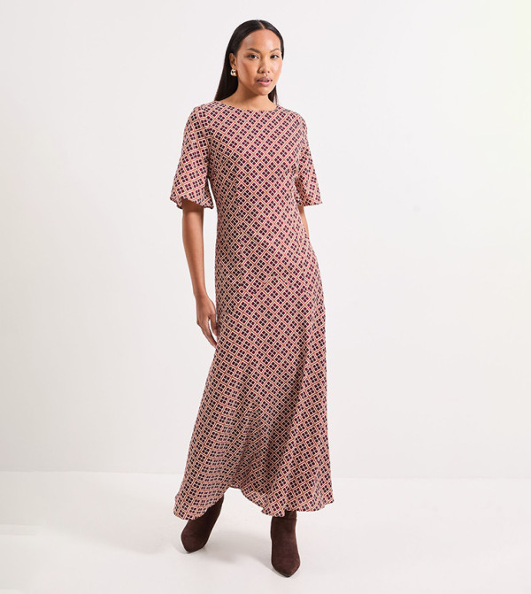 Printed Crepe Fishtail Maxi Dress