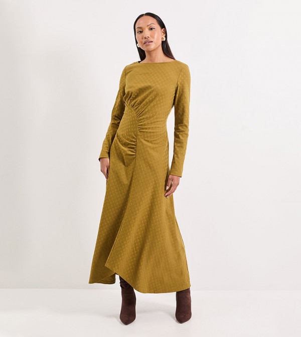 Ruched Detail Textured Jersey Jacquard Maxi Dress
