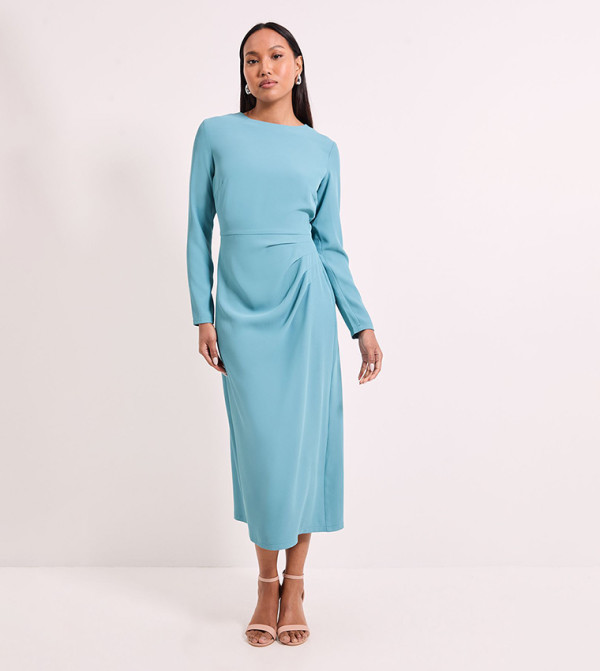 Pleat Detail Crepe Midi Dress