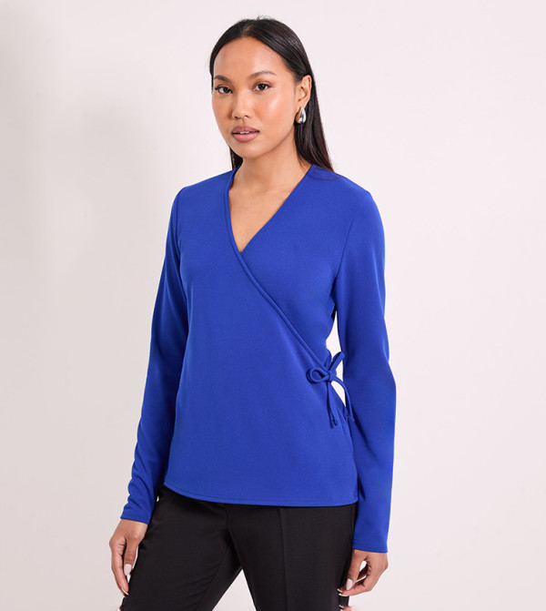Draw Cord Detail V-Neck Jersey Top