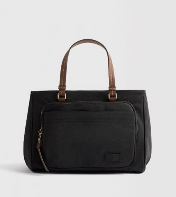Solid Front Pocket Nylon Tote Bag