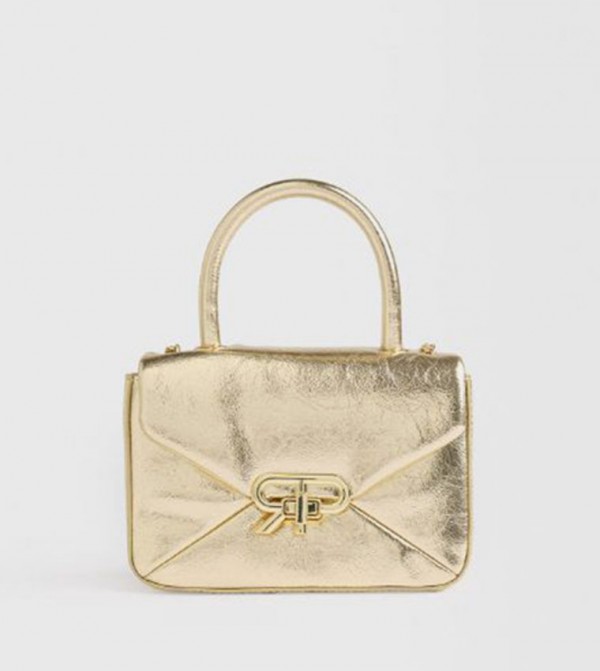 Metallic Twist Lock Top-Handle Bag
