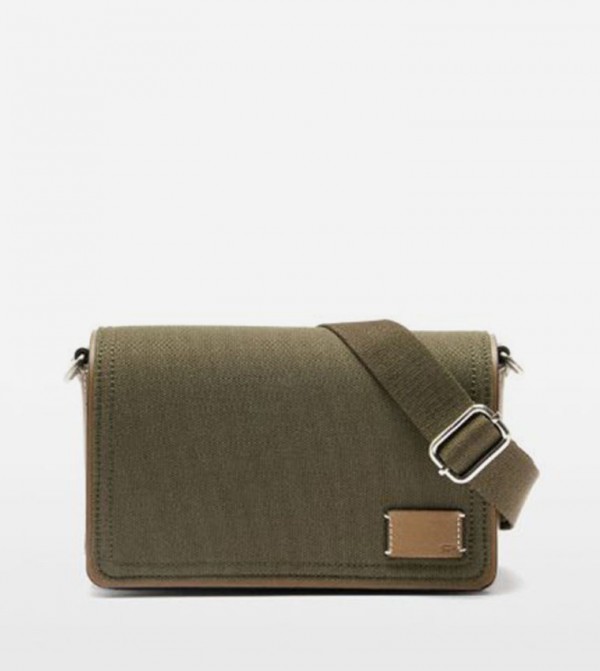 Textured Flap Canvas Crossbody Bag