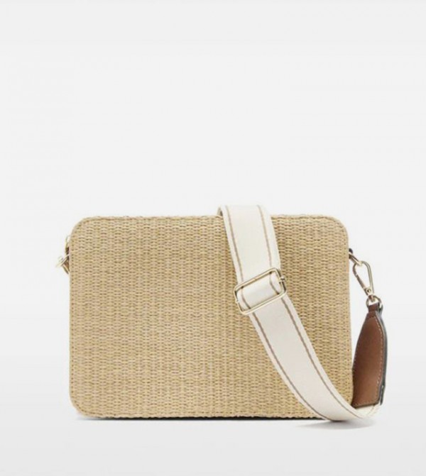 Textured Zip-Closure Canvas Crossbody Bag