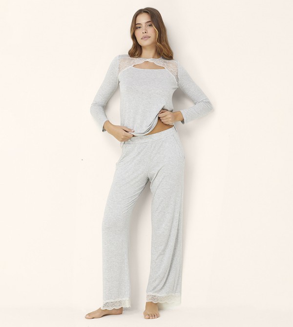 Lace Trim Elastic Waist Pyjama Pants