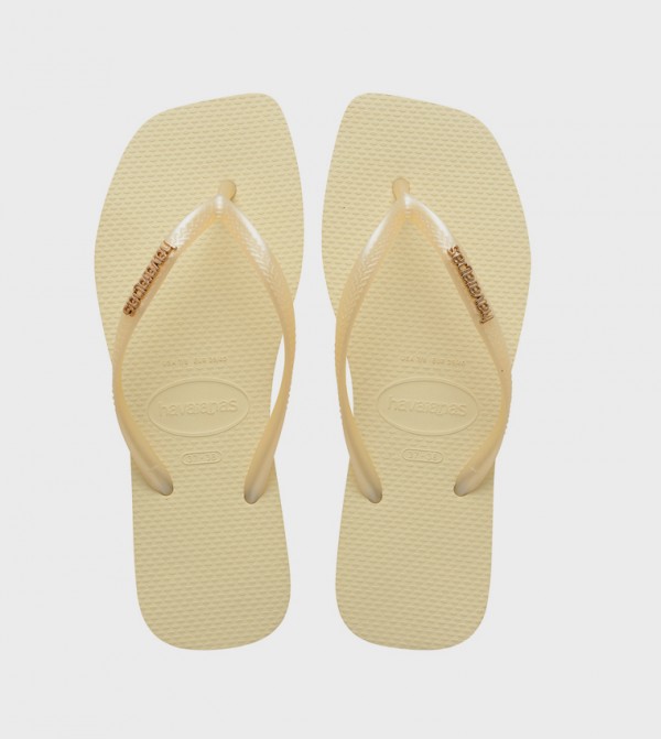 Slim Square Toe Logo Metallic Flip-Flops