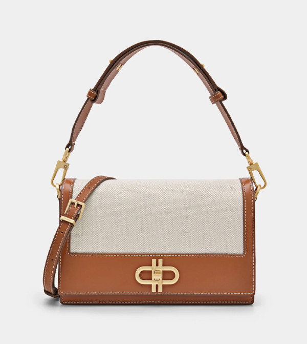 Color Block Leather Flap Shoulder Bag