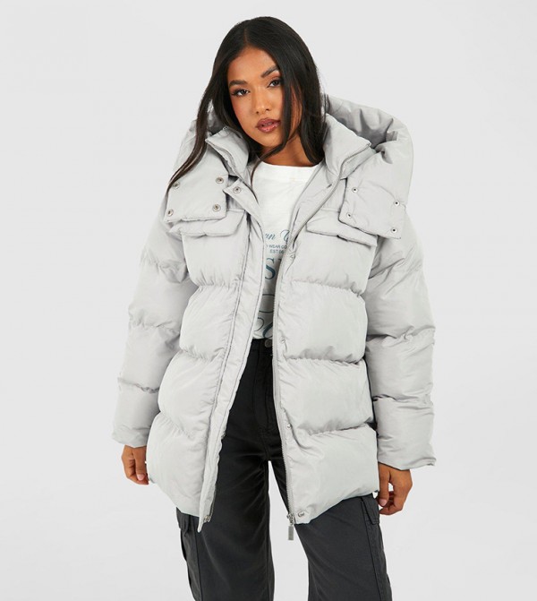 Oversized Pocket Detail Puffer Jacket