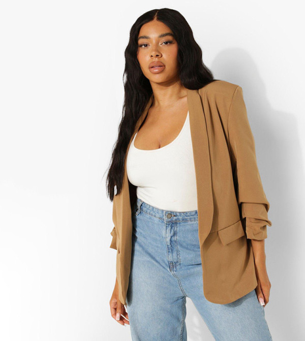 Stretchy Brown Ruche Blazer - S