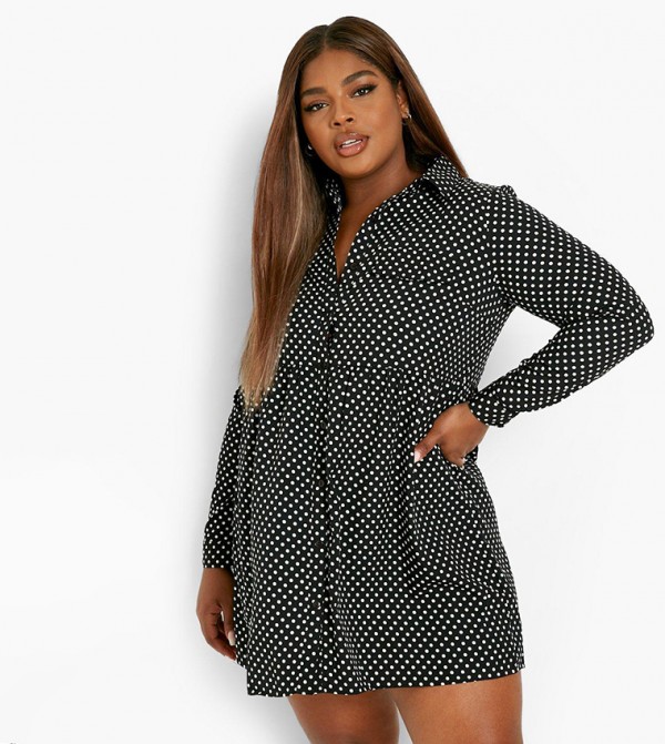 Black and white polka 2024 dot shirt plus size