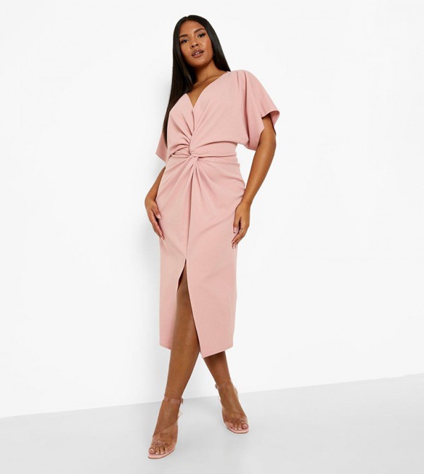 Buy Boohoo Scuba Off Shoulder Peplum Midaxi Dress In Pink