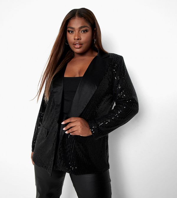 Contrast Lapel Sequin Blazer