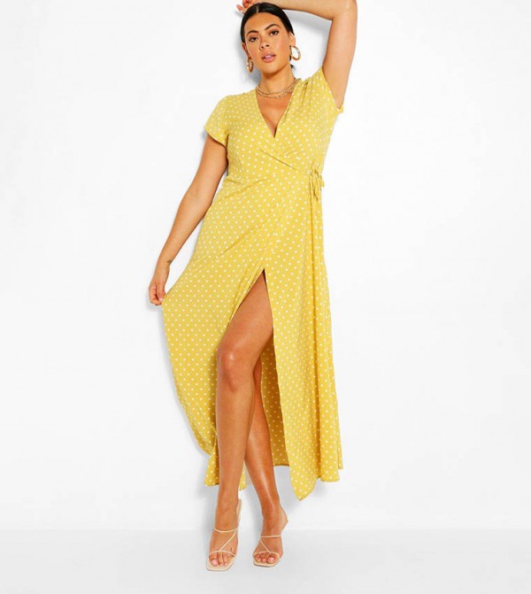 Yellow polka hot sale dot wrap dress