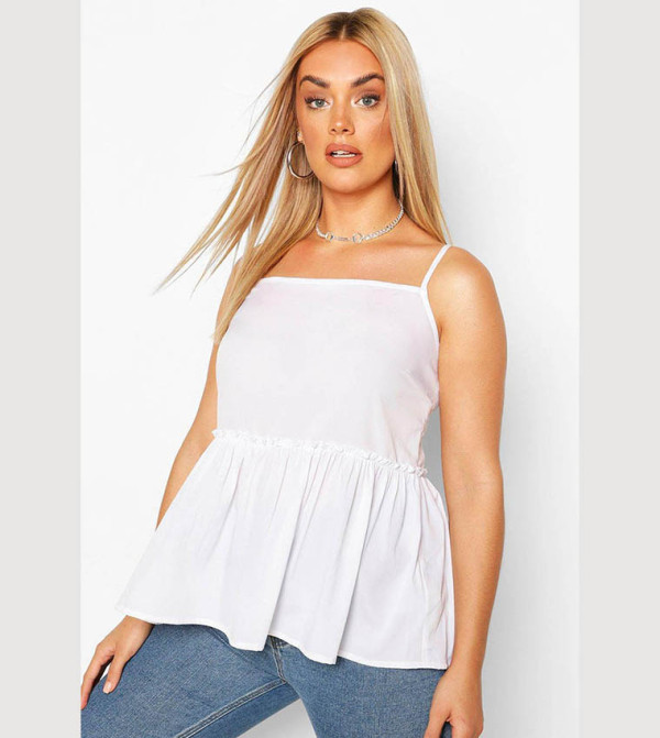 Buy Boohoo Square Neck Ruffle Hem Cami Top In White | 6thStreet Qatar