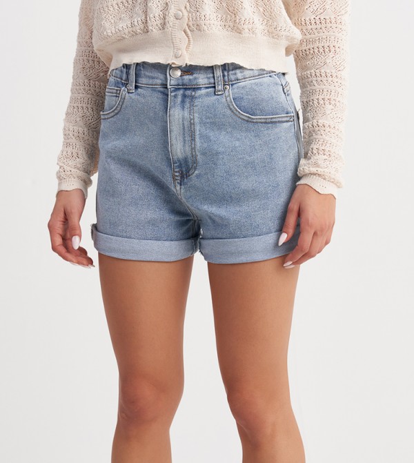 Button Closure Denim Shorts