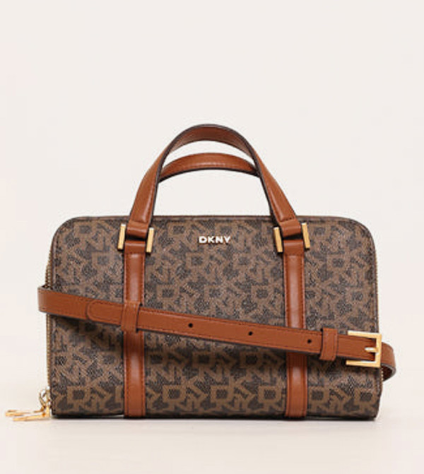 Buy Dkny AGGIE Monogram Zip Around Wallet With Handles In Brown ...