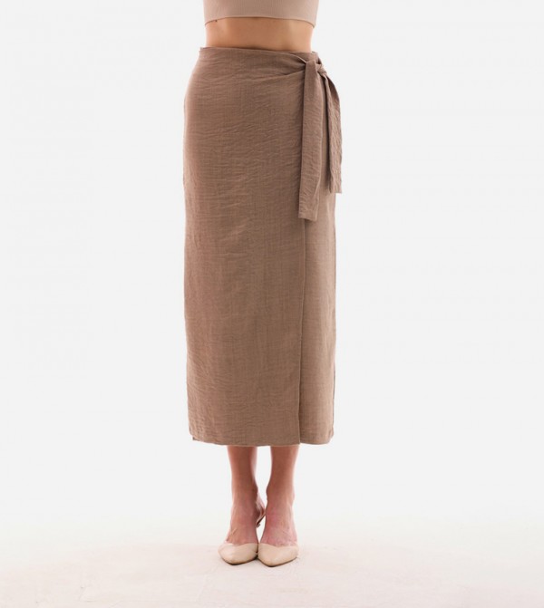 Solid Linen Wrap Midaxi Skirt