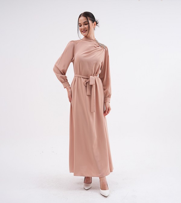 Embellished Belted Evening Dress