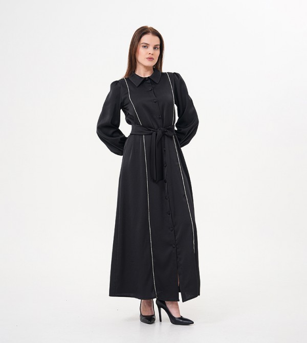 Embellished Belted Shirt Dress