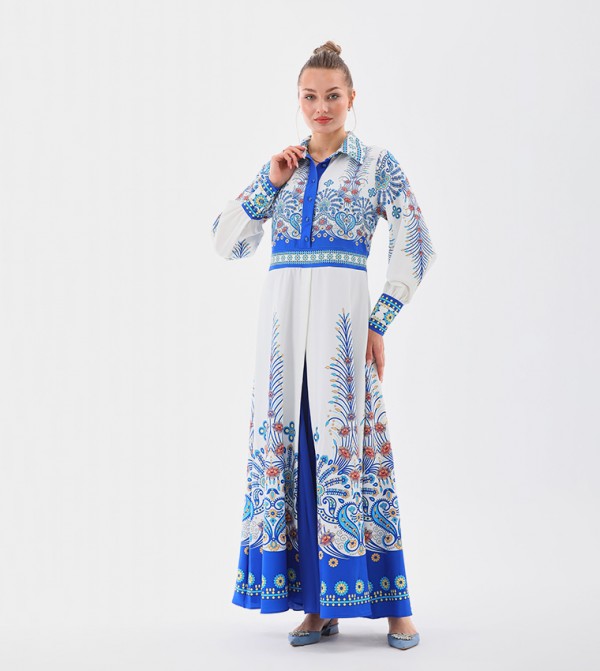 Printed Belted Layered Dress