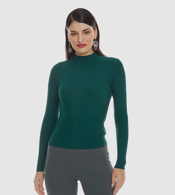 Solid Mock Neck Long Sleeves Top