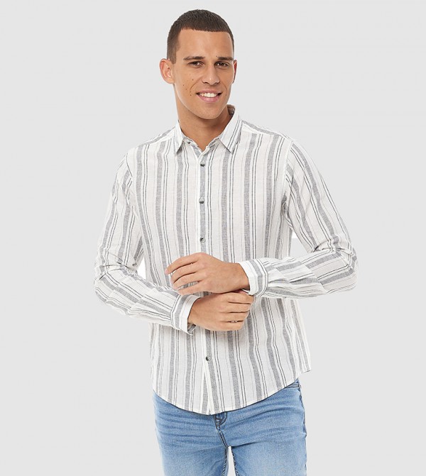 Striped Shirt with Classic Collar and Long Sleeves