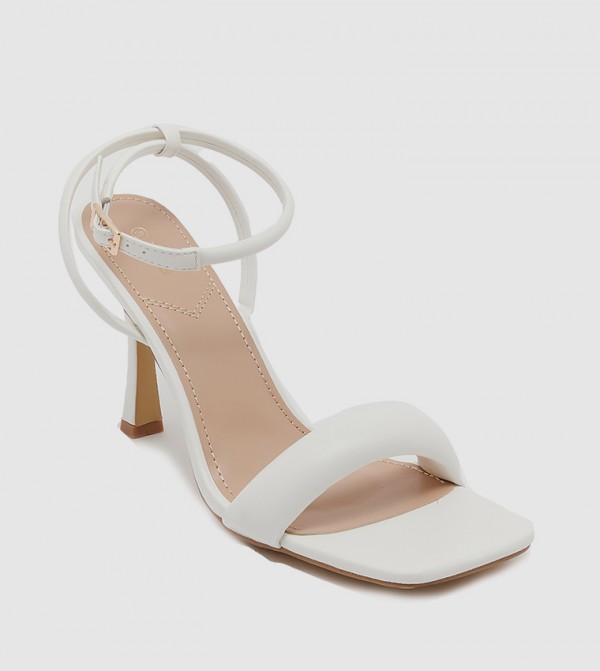Square Toe Ankle Strap Heeled Sandals