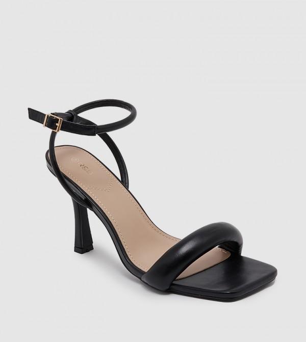 Square Toe Ankle Strap Heeled Sandals