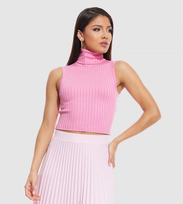 Ribbed Sleeveless Crop Top with Turtleneck